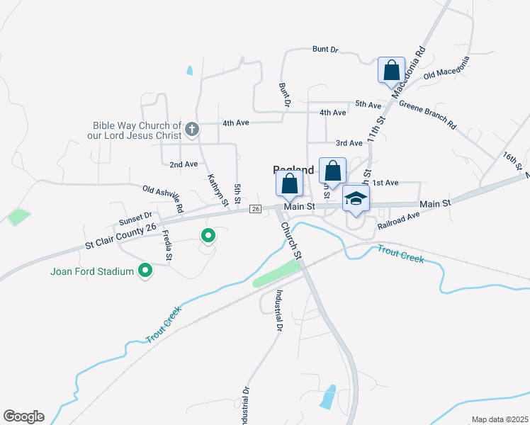 map of restaurants, bars, coffee shops, grocery stores, and more near 630 Main Street in Ragland