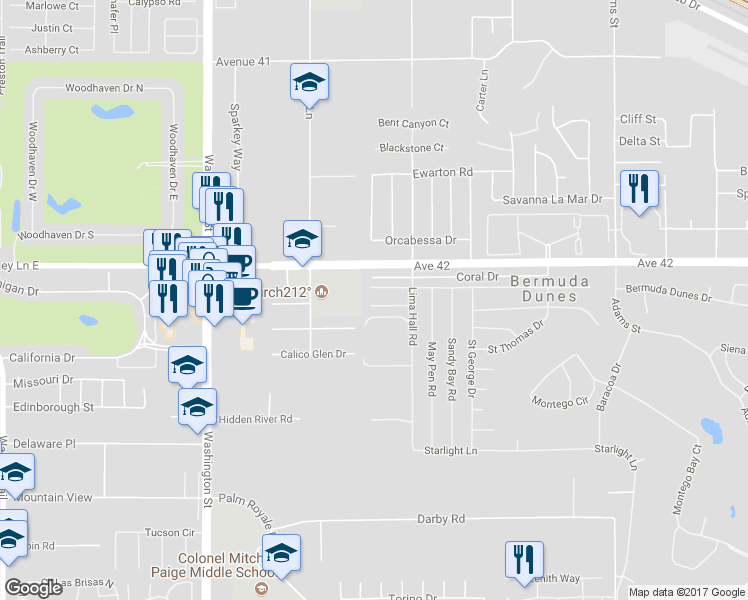 map of restaurants, bars, coffee shops, grocery stores, and more near 78400 Hope Bay Road in Bermuda Dunes