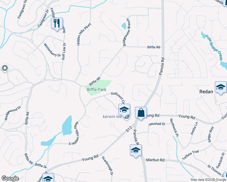 map of restaurants, bars, coffee shops, grocery stores, and more near 5304 Golfcrest Circle in Stone Mountain