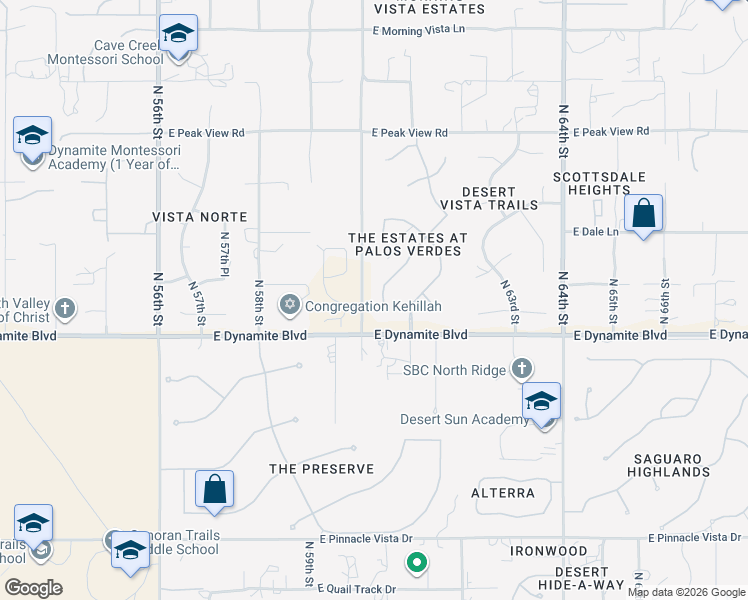 map of restaurants, bars, coffee shops, grocery stores, and more near 28218 North 60th Place in Cave Creek