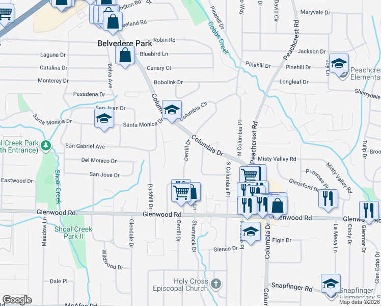 map of restaurants, bars, coffee shops, grocery stores, and more near 1697 McKenzie Drive in Decatur