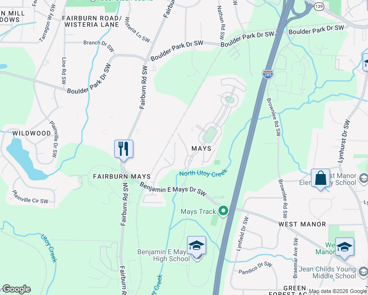 map of restaurants, bars, coffee shops, grocery stores, and more near 645 Providence Place Southwest in Atlanta