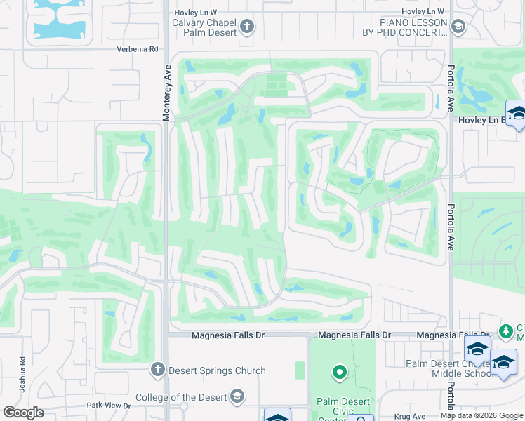 map of restaurants, bars, coffee shops, grocery stores, and more near 288 Tolosa Circle in Palm Desert