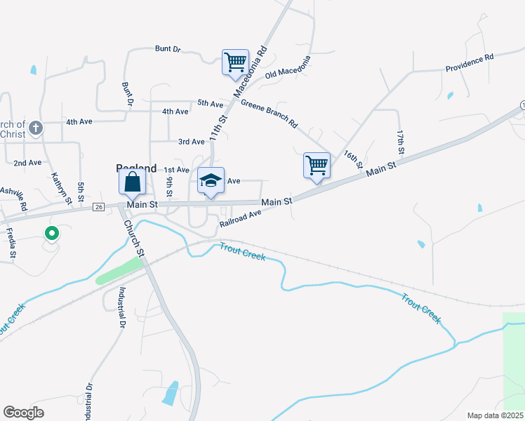 map of restaurants, bars, coffee shops, grocery stores, and more near 140 Railroad Avenue in Ragland