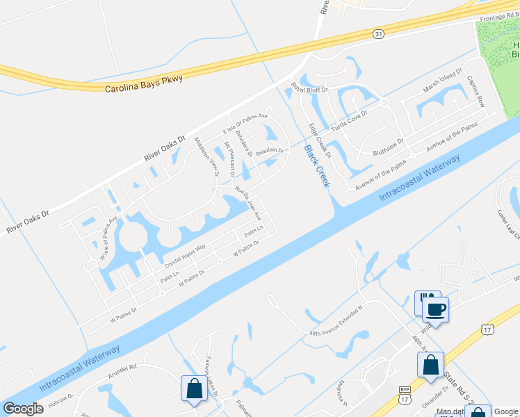 map of restaurants, bars, coffee shops, grocery stores, and more near 1340 Rue De Jean Avenue in Myrtle Beach