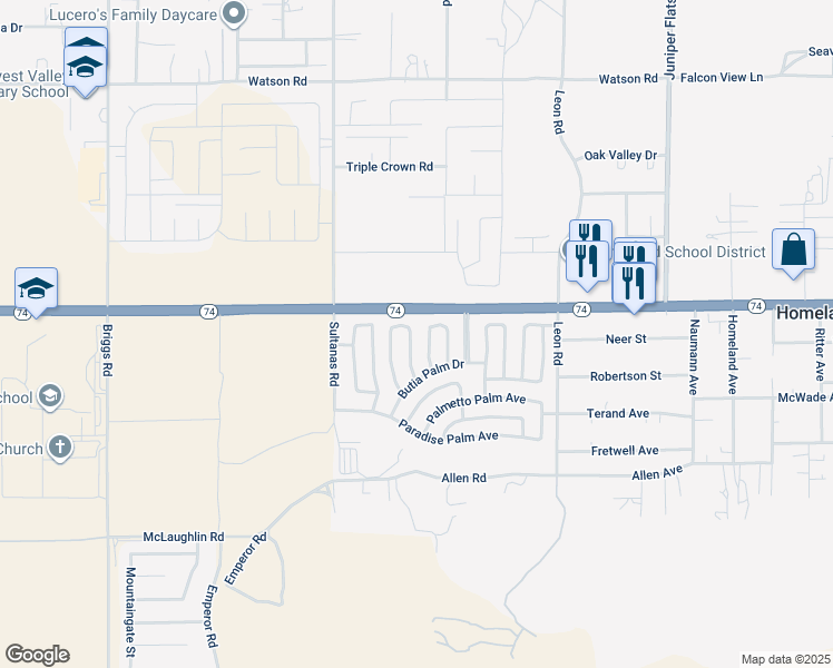map of restaurants, bars, coffee shops, grocery stores, and more near 26068 Fountain Palm Drive in Homeland