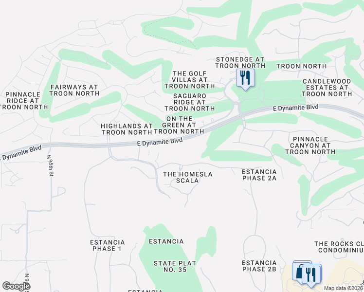 map of restaurants, bars, coffee shops, grocery stores, and more near 10031 East Dynamite Boulevard in Scottsdale