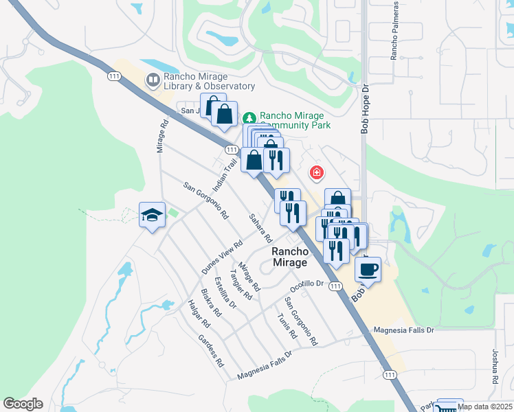 map of restaurants, bars, coffee shops, grocery stores, and more near 71687 California 111 in Rancho Mirage