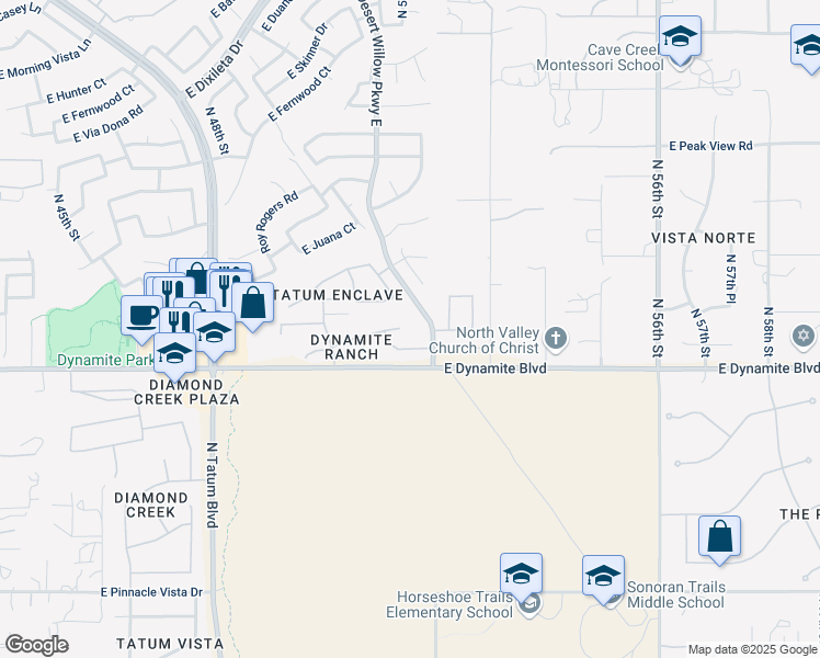map of restaurants, bars, coffee shops, grocery stores, and more near 5125 East Desert Vista Trail in Cave Creek