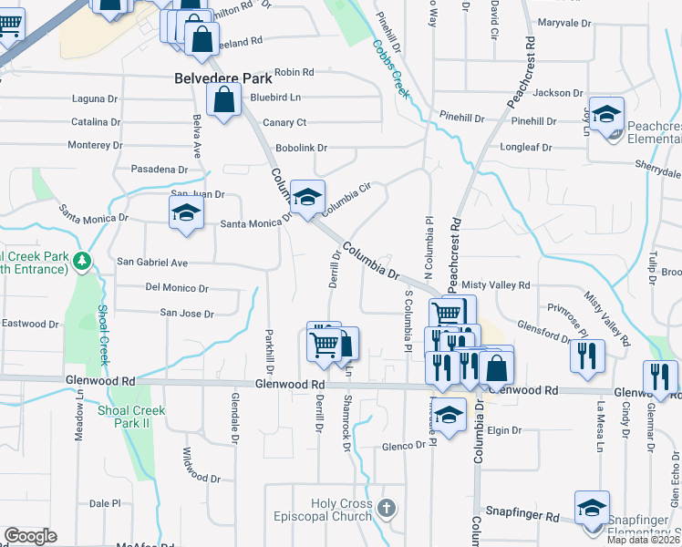 map of restaurants, bars, coffee shops, grocery stores, and more near 1697 McKenzie Drive in Decatur