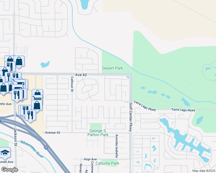 map of restaurants, bars, coffee shops, grocery stores, and more near 42196 Revere Street in Indio