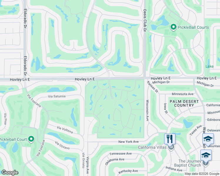 map of restaurants, bars, coffee shops, grocery stores, and more near Casbah Way in Palm Desert