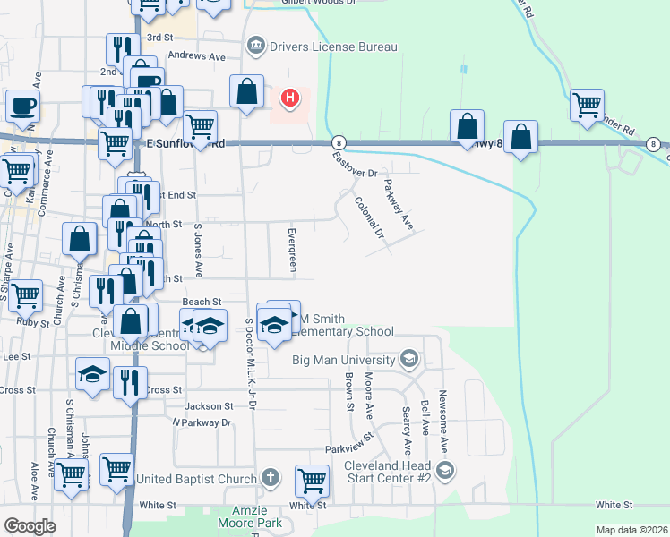 map of restaurants, bars, coffee shops, grocery stores, and more near 199 Belvedere Court in Cleveland