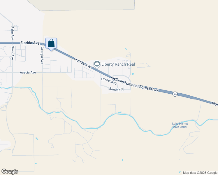 map of restaurants, bars, coffee shops, grocery stores, and more near 45826 Bentley Street in Hemet