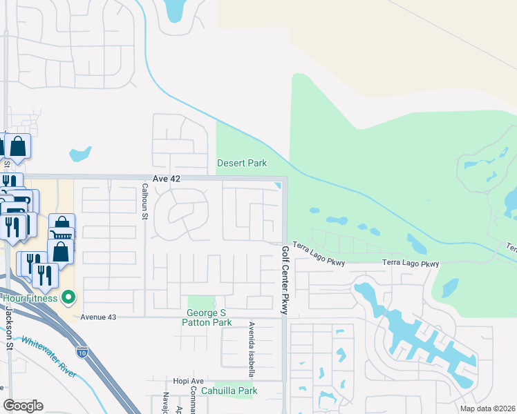 map of restaurants, bars, coffee shops, grocery stores, and more near 42217 Whisper Rock Street in Indio