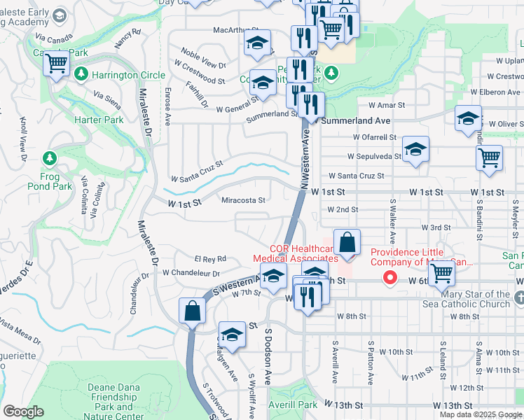 map of restaurants, bars, coffee shops, grocery stores, and more near 1622 Laraine Circle in Los Angeles