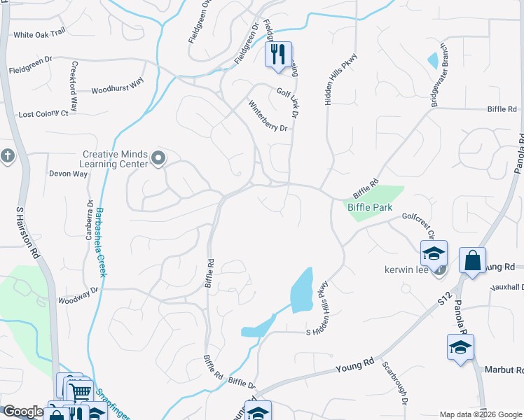 map of restaurants, bars, coffee shops, grocery stores, and more near 1704 Golf Link Drive in Stone Mountain