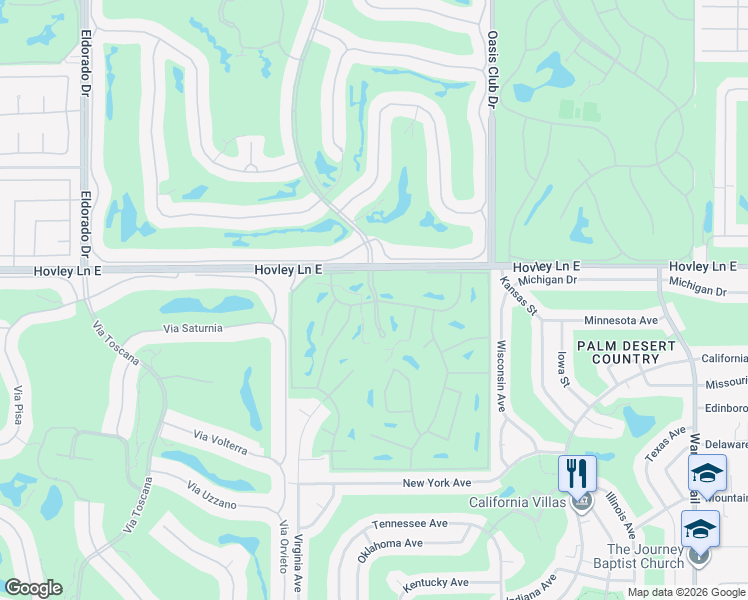 map of restaurants, bars, coffee shops, grocery stores, and more near 42330 Casbah Way in Palm Desert