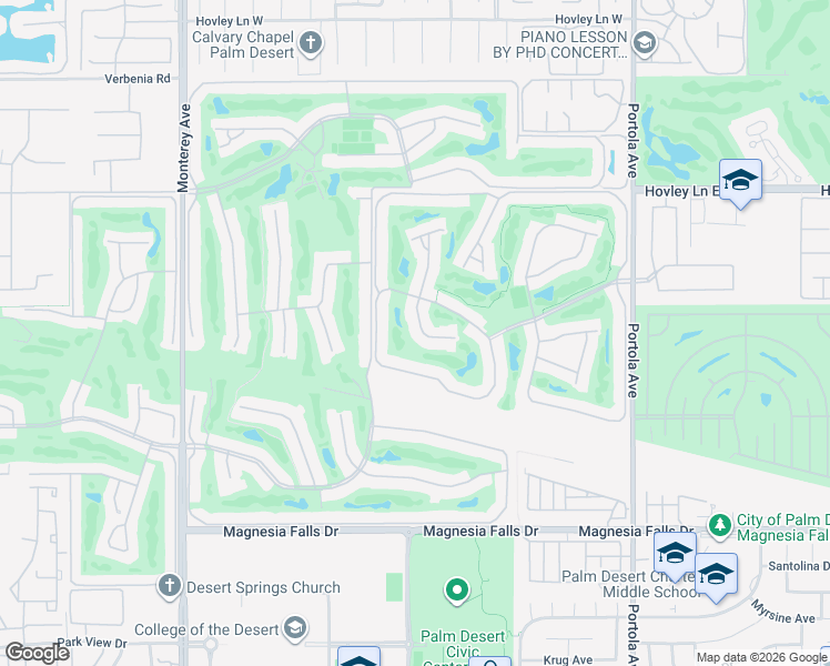 map of restaurants, bars, coffee shops, grocery stores, and more near 73 Maximo Way in Palm Desert