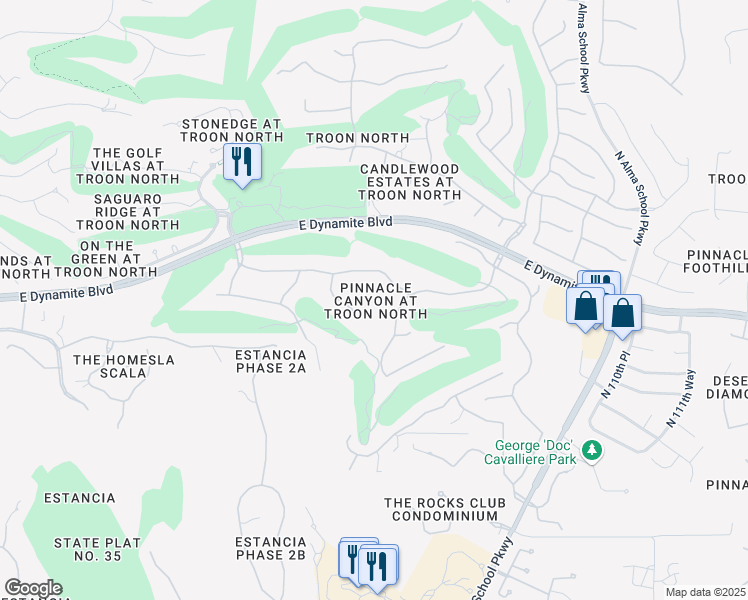 map of restaurants, bars, coffee shops, grocery stores, and more near 28359 North 104th Way in Scottsdale