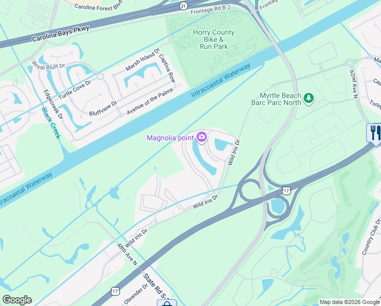 map of restaurants, bars, coffee shops, grocery stores, and more near 4875 Luster Leaf Circle in Myrtle Beach