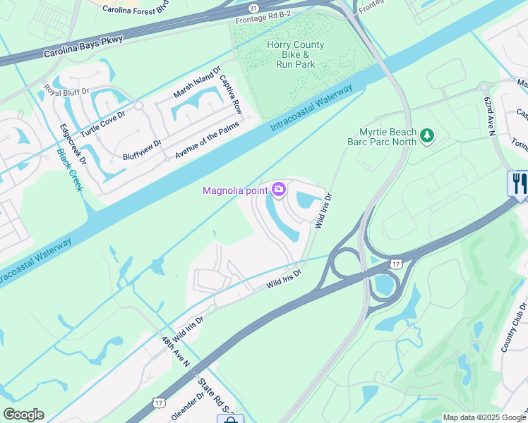 map of restaurants, bars, coffee shops, grocery stores, and more near 4875 Luster Leaf Circle in Myrtle Beach
