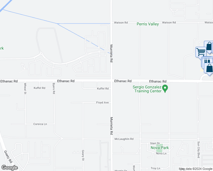 map of restaurants, bars, coffee shops, grocery stores, and more near 26041 Murrieta Road in Menifee