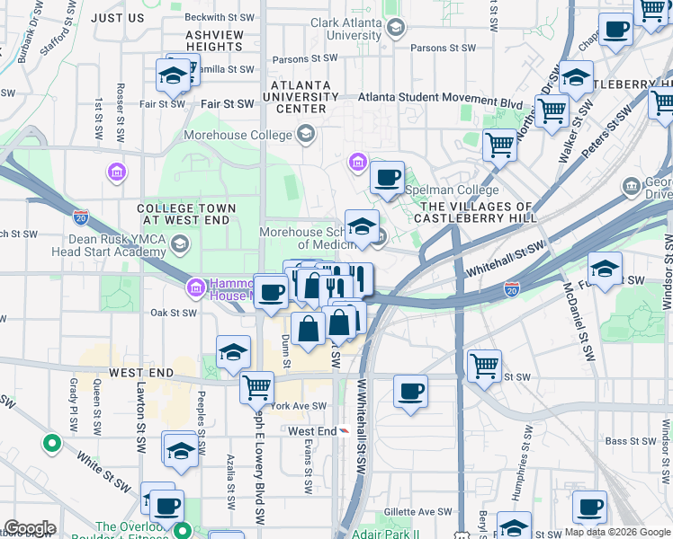 map of restaurants, bars, coffee shops, grocery stores, and more near 451 Lee Street Southwest in Atlanta
