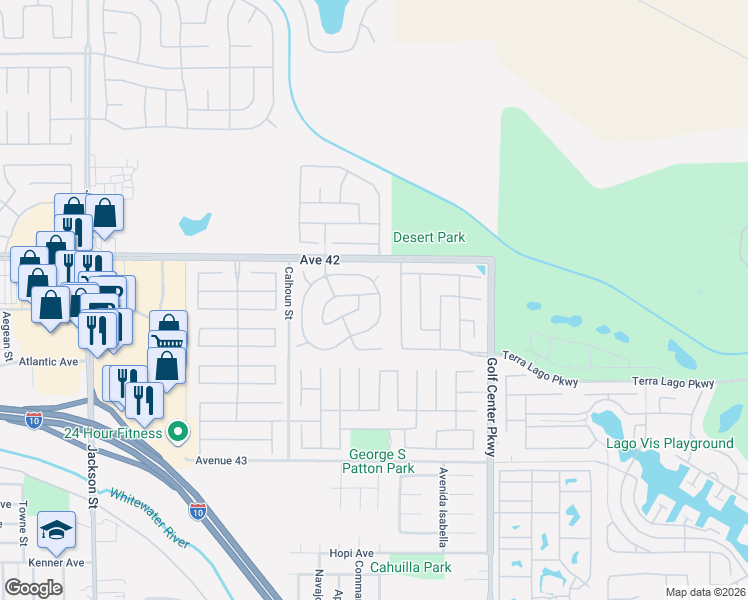 map of restaurants, bars, coffee shops, grocery stores, and more near 42183 Olympus Drive in Indio