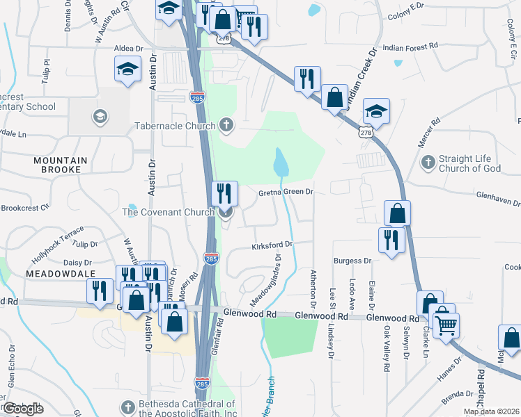 map of restaurants, bars, coffee shops, grocery stores, and more near 1779 Gretna Green Way in Decatur