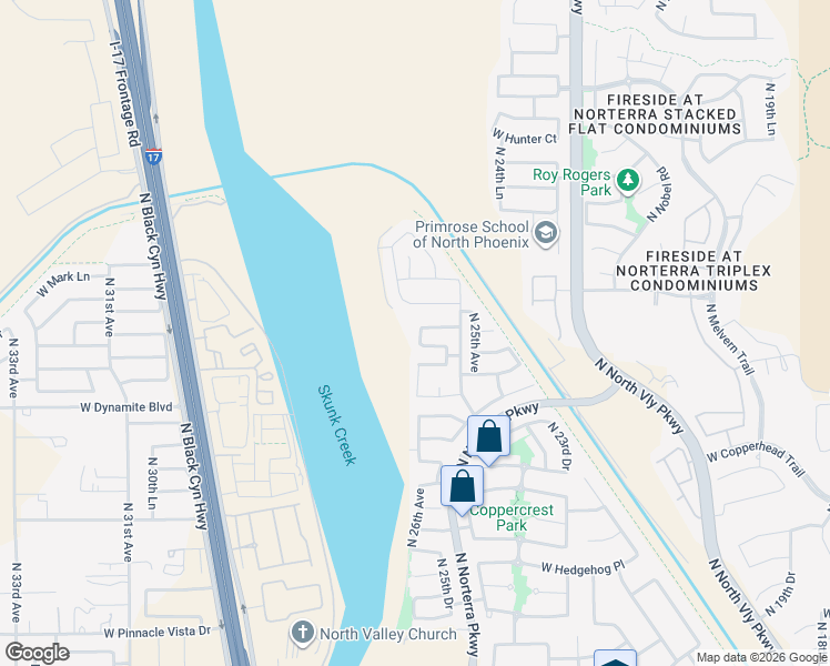map of restaurants, bars, coffee shops, grocery stores, and more near 28416 North 25th Dale in Phoenix