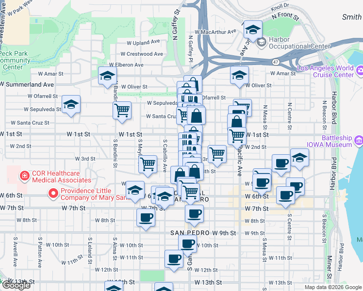 map of restaurants, bars, coffee shops, grocery stores, and more near 732 West 2nd Street in Los Angeles