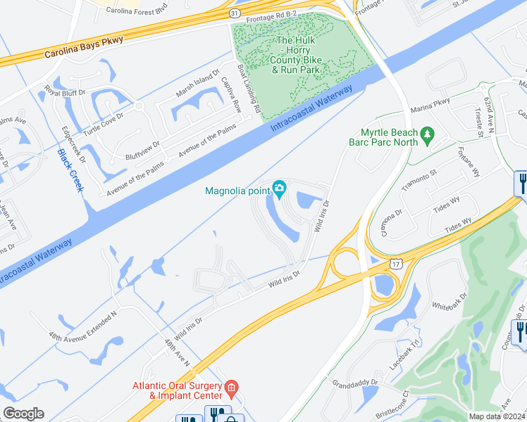 map of restaurants, bars, coffee shops, grocery stores, and more near 4875 Luster Leaf Circle in Myrtle Beach