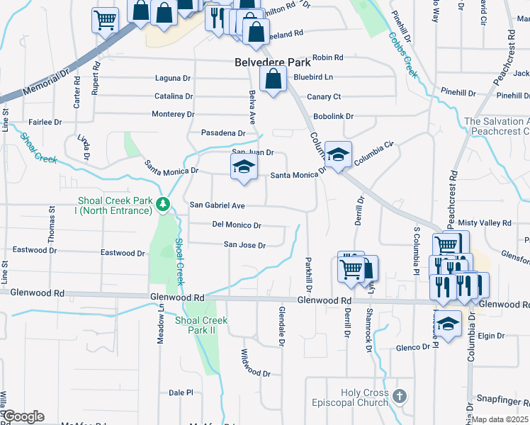 map of restaurants, bars, coffee shops, grocery stores, and more near 1809 San Gabriel Avenue in Decatur