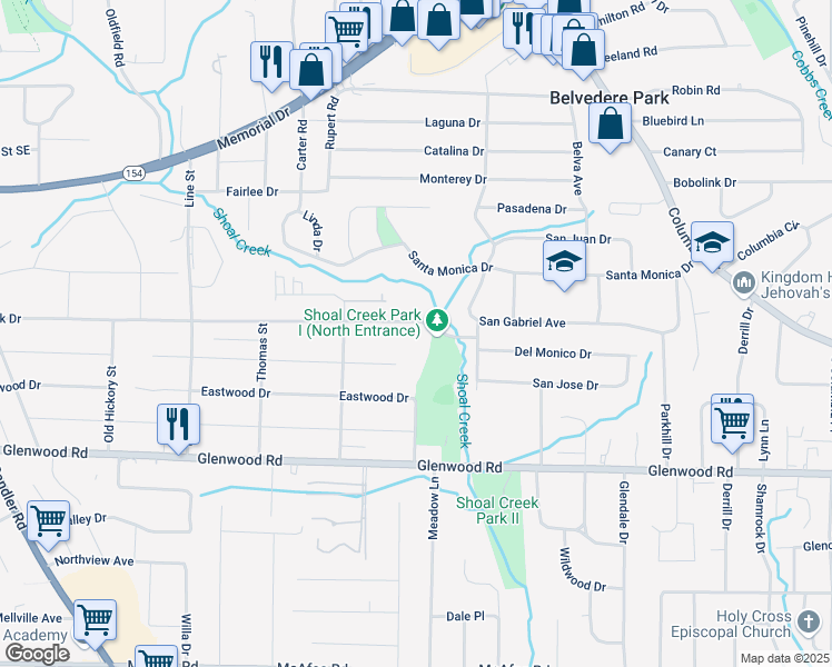map of restaurants, bars, coffee shops, grocery stores, and more near 2897 White Oak Drive in Decatur