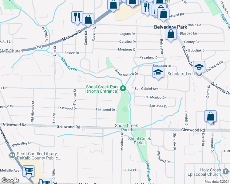map of restaurants, bars, coffee shops, grocery stores, and more near 2889 White Oak Drive in Decatur