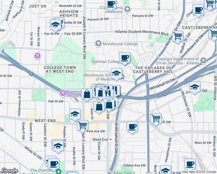 map of restaurants, bars, coffee shops, grocery stores, and more near 451 Lee Street Southwest in Atlanta