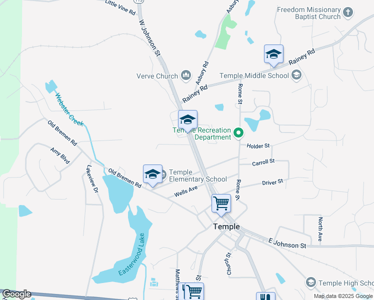 map of restaurants, bars, coffee shops, grocery stores, and more near 65 Sage Street in Temple