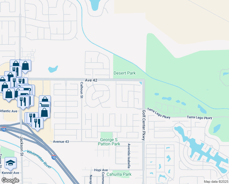 map of restaurants, bars, coffee shops, grocery stores, and more near 42205 Hideaway Street in Indio