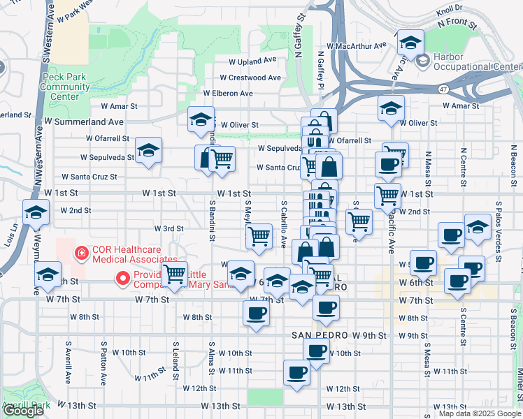 map of restaurants, bars, coffee shops, grocery stores, and more near 862 West 2nd Street in Los Angeles