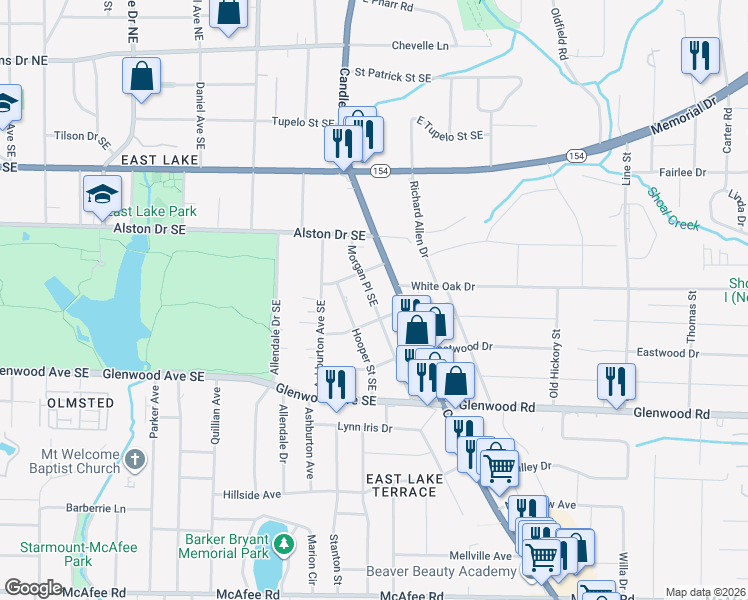 map of restaurants, bars, coffee shops, grocery stores, and more near 366 Morgan Place Southeast in Atlanta