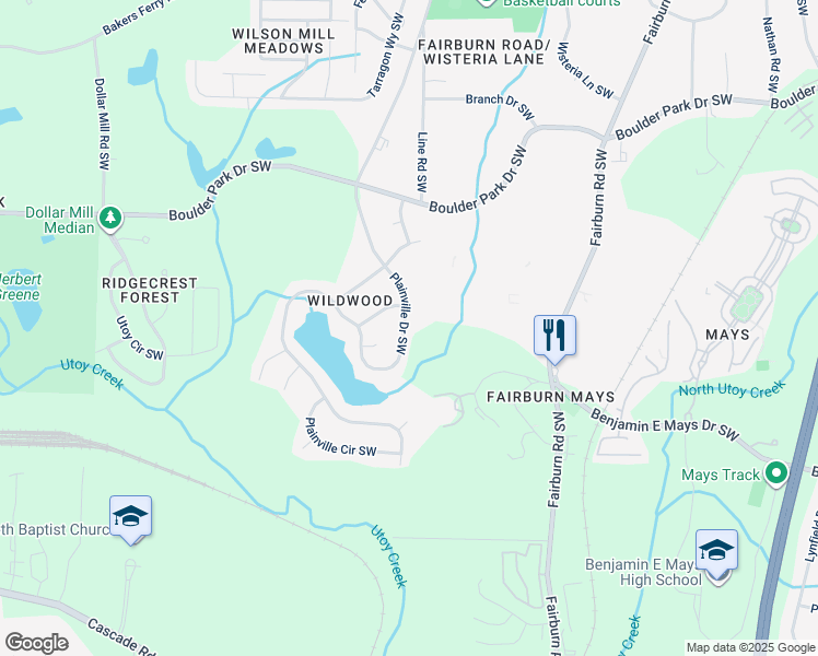 map of restaurants, bars, coffee shops, grocery stores, and more near 422 Plainville Drive Southwest in Atlanta