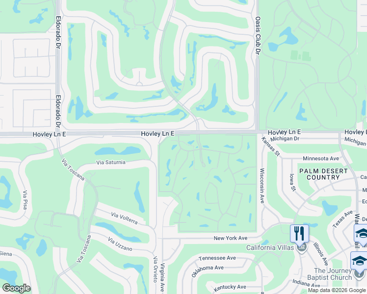 map of restaurants, bars, coffee shops, grocery stores, and more near 76632 Morocco Road in Palm Desert