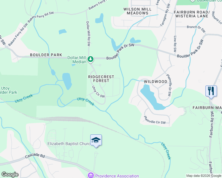 map of restaurants, bars, coffee shops, grocery stores, and more near 701 Utoy Circle Southwest in Atlanta