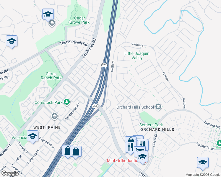 map of restaurants, bars, coffee shops, grocery stores, and more near 7 Sunset Cove in Irvine