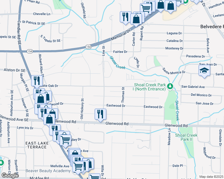 map of restaurants, bars, coffee shops, grocery stores, and more near 2721 White Oak Drive in Decatur