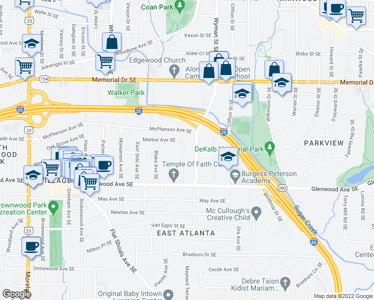 map of restaurants, bars, coffee shops, grocery stores, and more near 412 McWilliams Avenue Southeast in Atlanta