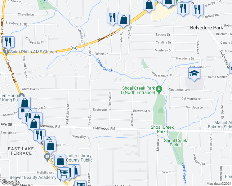 map of restaurants, bars, coffee shops, grocery stores, and more near 2777 White Oak Drive in Decatur