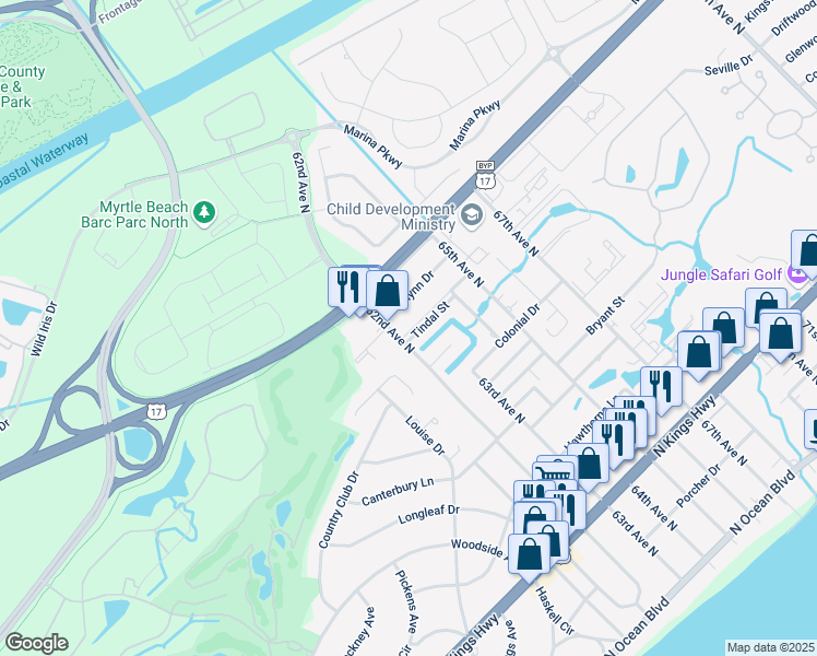 map of restaurants, bars, coffee shops, grocery stores, and more near 900 62nd Avenue North in Myrtle Beach