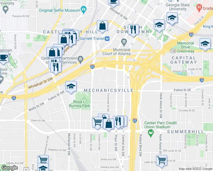map of restaurants, bars, coffee shops, grocery stores, and more near 453 Formwalt Street Southwest in Atlanta